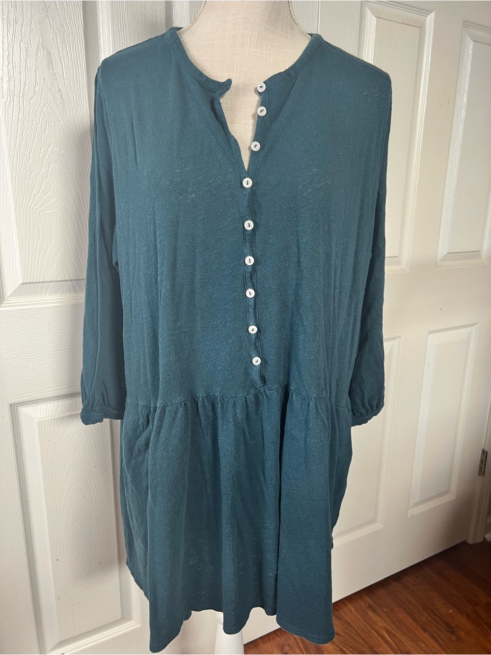 Free People FP Beach Picnic Mini Dress Linen Blend Venetian Pool Dark Teal